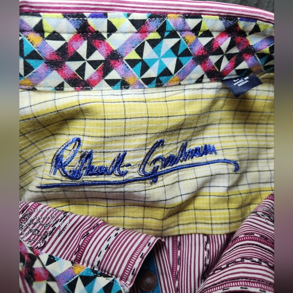 Robert Graham Embroidered Long Sleeve Button Down Shirt Flip Cuff Mens L Red EUC - Picture 6 of 9